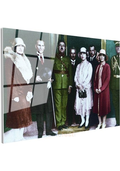 Atatürk ve Yabancı Konuklar - Resmi Kabul Cam Tablo