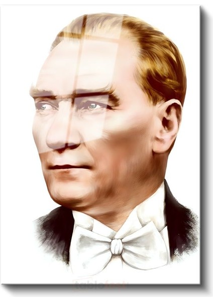 Beyaz Papyonlu Atatürk - Modern Çizgili Portre Cam Tablo fiyatları