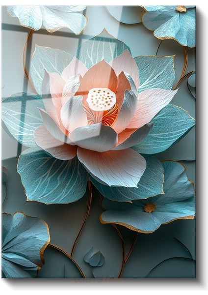 Turkuaz Lotus - Egzotik Mavi Nilüfer Çiçeği Cam Tablo