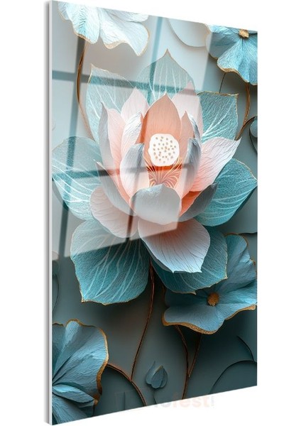 Turkuaz Lotus - Egzotik Mavi Nilüfer Çiçeği Cam Tablo