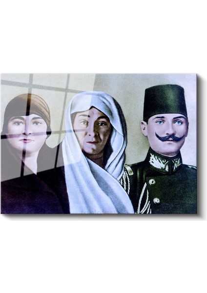 Atatürk Ailesi - Tarihi Aile Portresi Cam Tablo