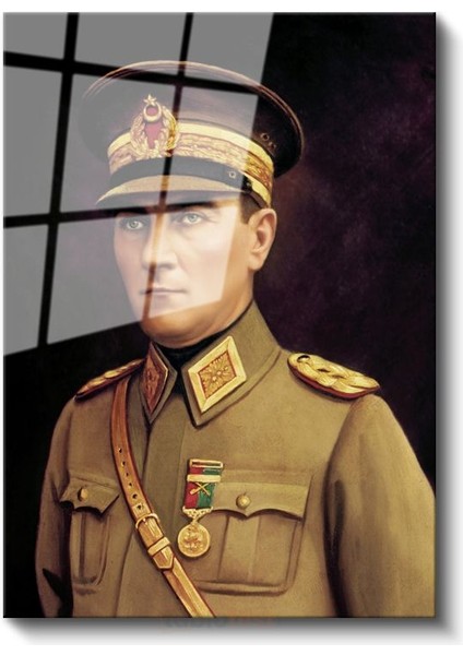 Mareşal Üniformalı Atatürk - Madalyalı Portre Cam Tablo