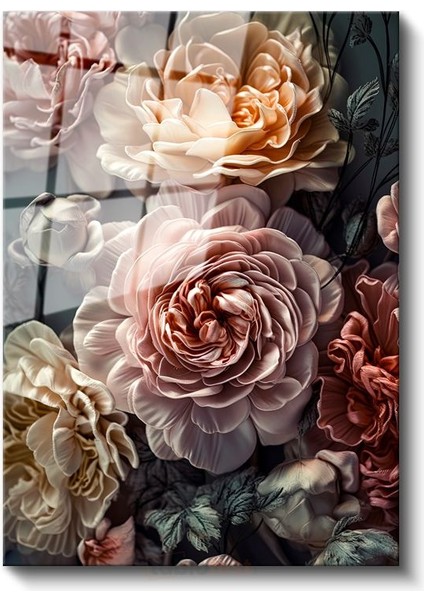 Vintage Şakayıklar - Romantik Pastel Çiçek Cam Tablo fiyatları
