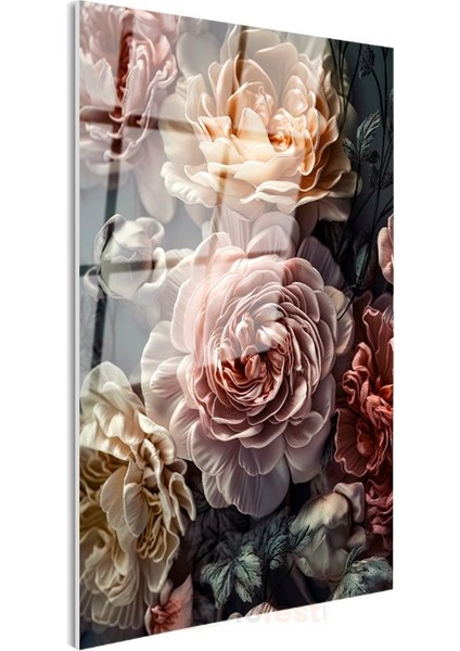 Vintage Şakayıklar - Romantik Pastel Çiçek Cam Tablo modelleri