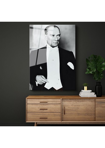 Smokinli Atatürk - Resmi Gala Portresi Cam Tablo
