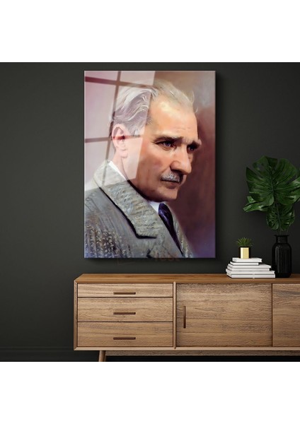 Sanatsal Atatürk - Pastel Tonlarda Profil Cam Tablo
