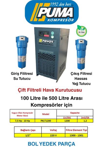 Basınçlı Hava Kurutucusu PKLT1200 1.2 M3/dak