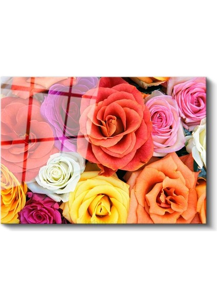 Renkli Gül Buketi - Canlı Tonlarda Çiçek Aranjmanı Cam Tablo fiyatları