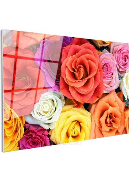 Renkli Gül Buketi - Canlı Tonlarda Çiçek Aranjmanı Cam Tablo modelleri