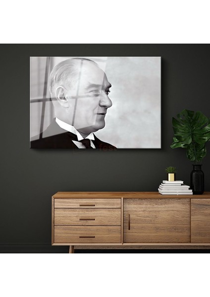 Profil Atatürk - Siyah Beyaz Zarif Portre Cam Tablo
