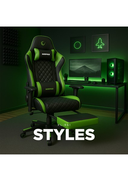 Styles KL-R61 Yeşil/siyah Oyuncu Koltuğu