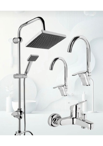 Krom Robot Duş Seti , Baston Eviye , Lavabo , Banyo Bataryası 4’lü Set