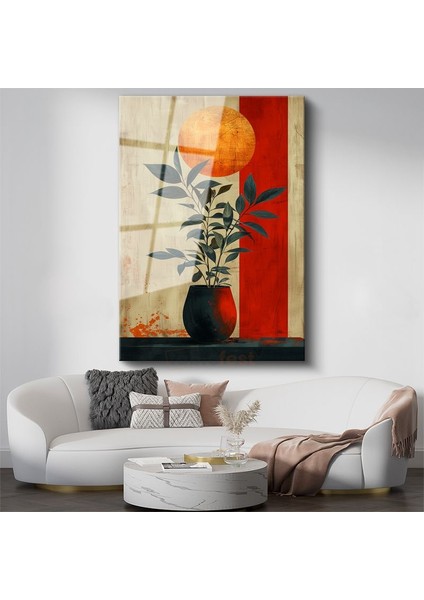 Zen Bitki - Modern Tarzda Saksıda Yapraklar Cam Tablo