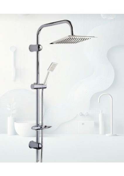 Krom Dubai Robot Duş Seti , Lüx Kare Lavabo , Banyo Bataryası 3’lü Set