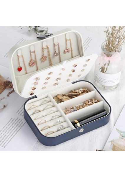 Turkuaz Dikdörtgen Takı Kutusu, 3 Bölmeli, Organizer, Seyahat ve Günlük Kullanım fırsatları