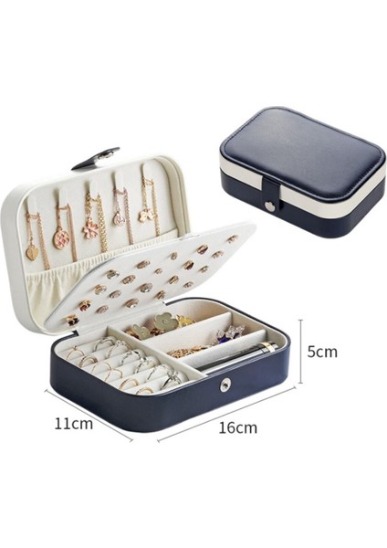 Turkuaz Dikdörtgen Takı Kutusu, 3 Bölmeli, Organizer, Seyahat ve Günlük Kullanım