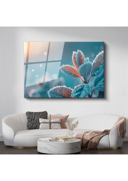 Kristal Yapraklar - Gün Doğumunda Buz Parıltılı Detaylar Cam Tablo