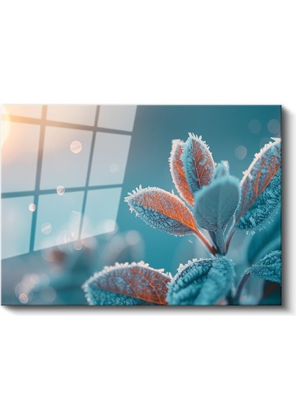 Kristal Yapraklar - Gün Doğumunda Buz Parıltılı Detaylar Cam Tablo fiyatları