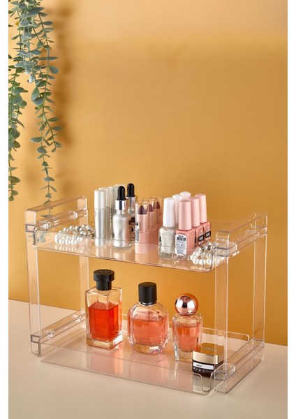 İki Katlı Sert Plastik Makyaj ve Takı Organizeri, Şık ve Kullanışlı Tasarım