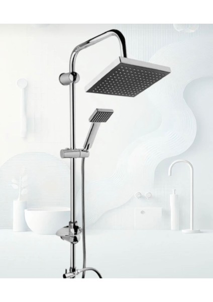 Krom Lüx Robot Duş Seti , Lüx Kare Lavabo, Banyo Bataryası 3’lü Set