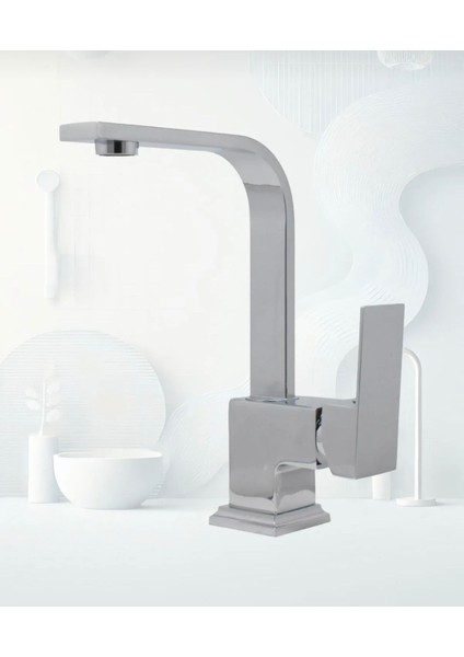 Krom Lüx Robot Duş Seti , Lüx Kare Lavabo, Banyo Bataryası 3’lü Set