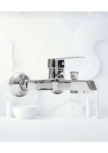 Krom Lüx Robot Duş Seti , Lüx Kare Lavabo, Banyo Bataryası 3’lü Set