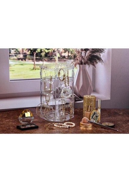 Şeffaf 360° Dönebilen Kristal Takı Organizeri, Şık ve Fonksiyonel Düzenleyici