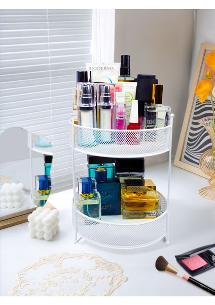 Iki Katlı Makyaj ve Takı Organizeri, Şık ve Işlevsel Beyaz Tasarım