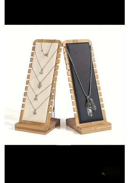 Şık Ahşap Takı Organizer Standı, Kolye ve Bileklik Düzenleyici, Siyah-Krem indirimleri