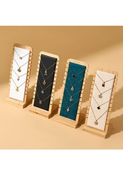 Şık Ahşap Takı Organizer Standı, Kolye ve Bileklik Düzenleyici, Siyah-Krem