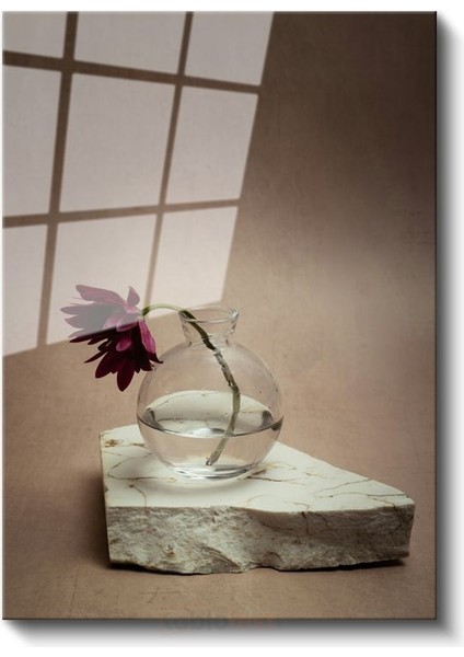 Bordo Gerbera - Minimalist Cam Vazoda Çiçek Cam Tablo