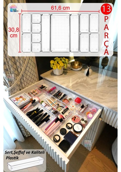 13 Parça Çekmece Içi Modüler Organizer, Makyaj ve Takı Düzenleyici