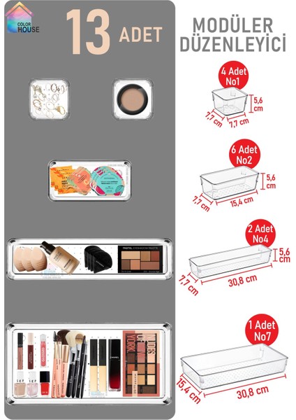 13 Parça Çekmece Içi Modüler Organizer, Makyaj ve Takı Düzenleyici fiyatları