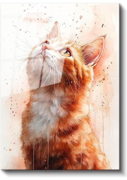 Meraklı Kedi - Yukarı Bakan Turuncu Tüylü Dost Cam Tablo