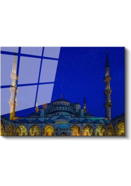 Mavi Işıklar Altında - Gece Sultanahmet Silüeti Cam Tablo fiyatları