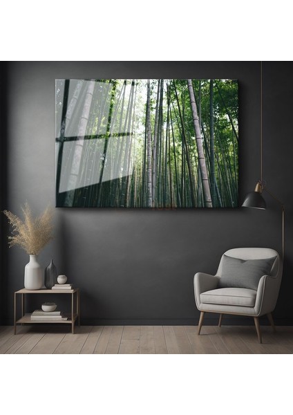 Bambu Ormanı - Göğe Uzanan Yeşil Sütunlar Cam Tablo