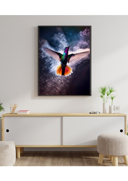 Metal Çerçeveli Gerçek Camlı Tablo Sinek Kuşu "coco"