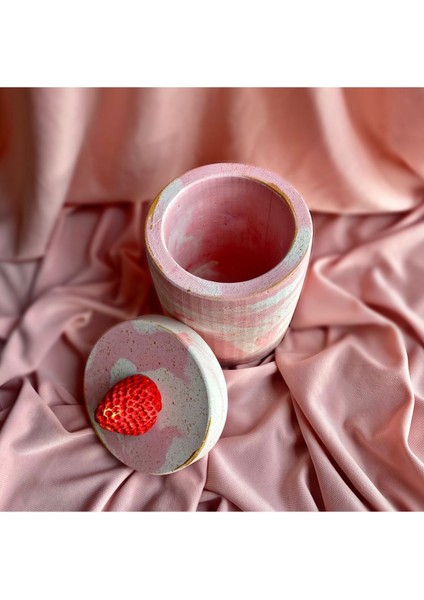 Mermer Desenli Gold Detaylı Kapaklı Çilek Organizer, Pembe Kırmızı Renkli