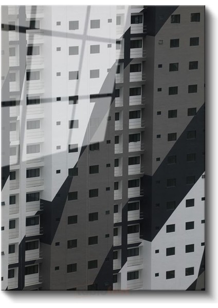 Geometrik Mimari - Siyah Beyaz Şehir Desenleri Cam Tablo