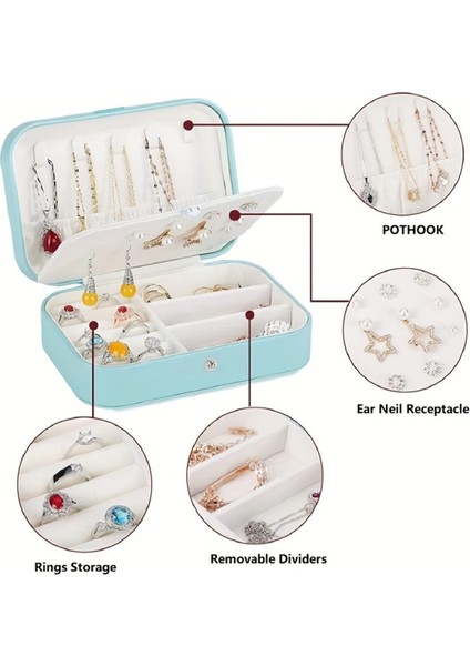 Açık Mavi Dikdörtgen Takı Kutusu, 3 Bölmeli, Seyahat ve Düzen Için Ideal. modelleri
