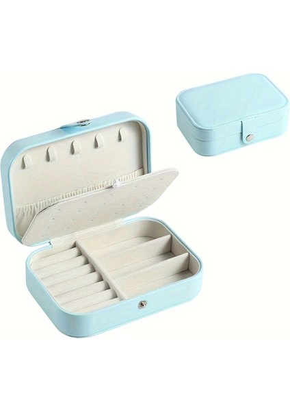 Açık Mavi Dikdörtgen Takı Kutusu, 3 Bölmeli, Seyahat ve Düzen Için Ideal. fırsatları