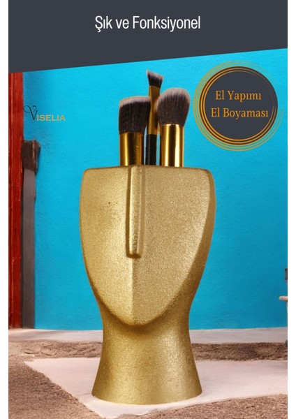 Altın Renk Makyaj Düzenleyici ve Organizer, Fırçalar İçin Şık Saklama Çözümü modelleri