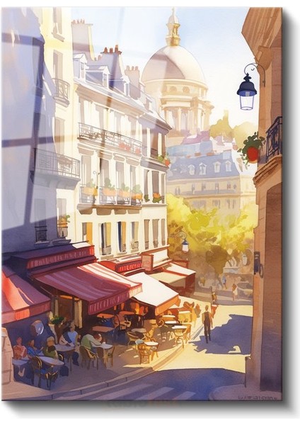 Paris Sokakları - Panthéon Manzaralı Kafe Kültürü Cam Tablo fiyatları