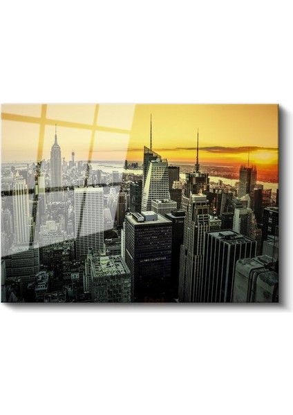 New York Gökdelenleri - Günbatımı Manzarası Cam Tablo fiyatları