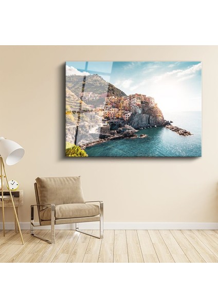 Cinque Terre - Deniz Kenarında Renkli Evler Cam Tablo