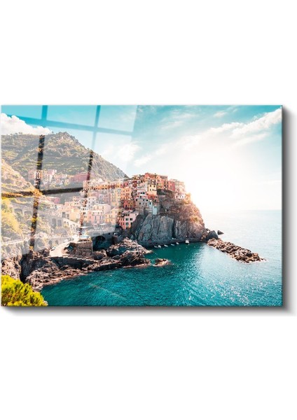 Cinque Terre - Deniz Kenarında Renkli Evler Cam Tablo fiyatları