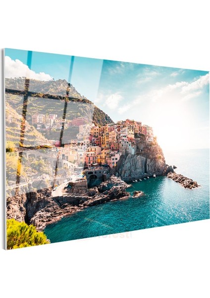 Cinque Terre - Deniz Kenarında Renkli Evler Cam Tablo modelleri