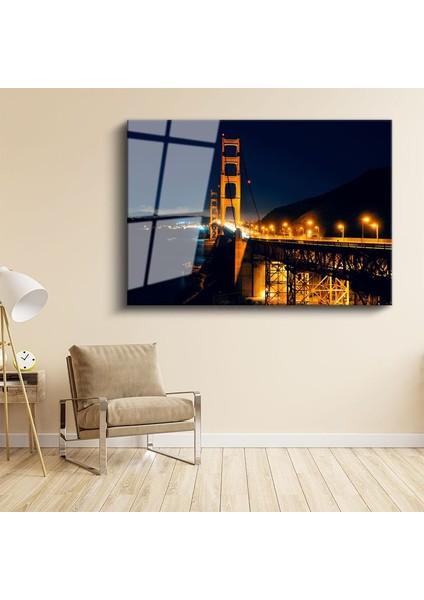 Golden Gate Köprüsü - Gece Görünümü Cam Tablo