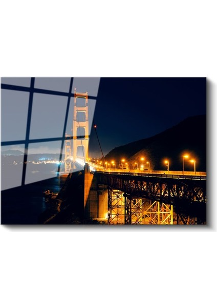 Golden Gate Köprüsü - Gece Görünümü Cam Tablo