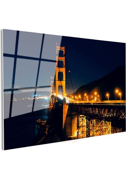 Golden Gate Köprüsü - Gece Görünümü Cam Tablo